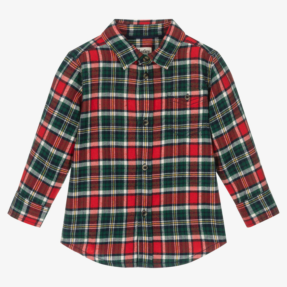Hatley - Boys Red & Green Cotton Checked Shirt | Childrensalon