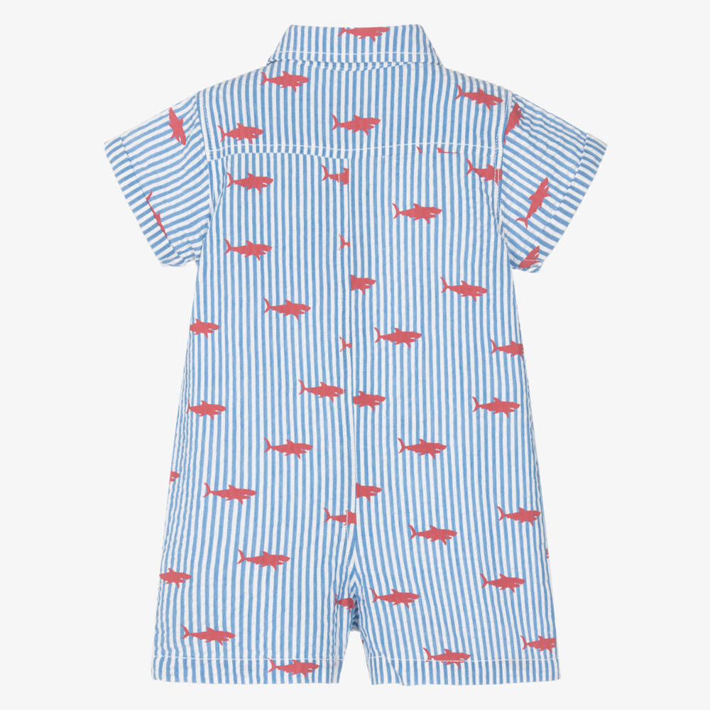 Hatley-Boys Seersucker Shark Romper Delight | Childrensalon Outlet