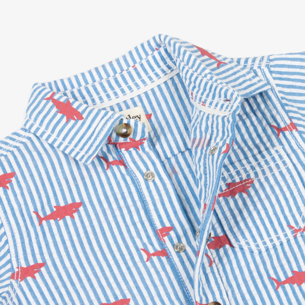 Hatley-Boys Seersucker Shark Romper Delight | Childrensalon Outlet