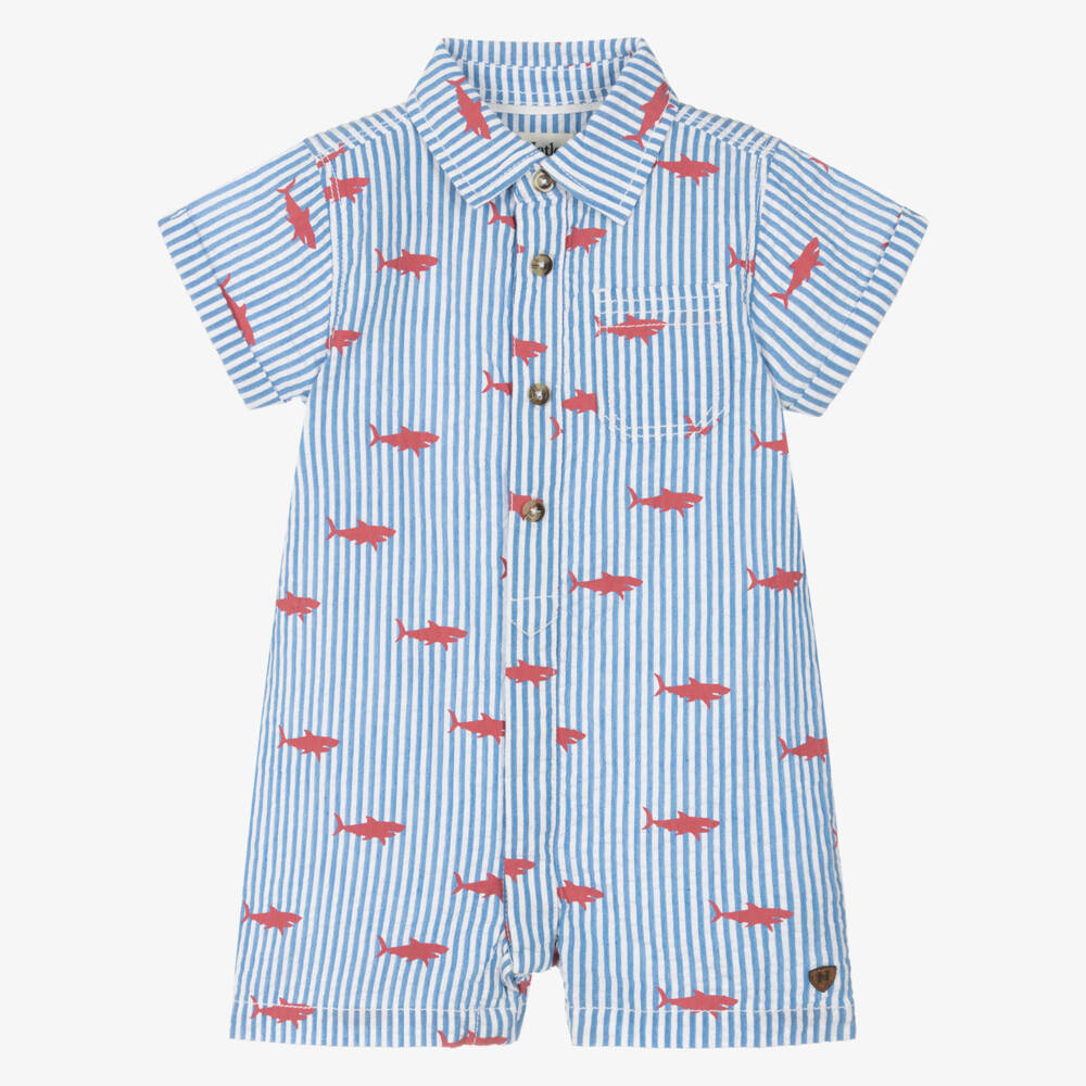 Hatley-Boys Seersucker Shark Romper Delight | Childrensalon Outlet