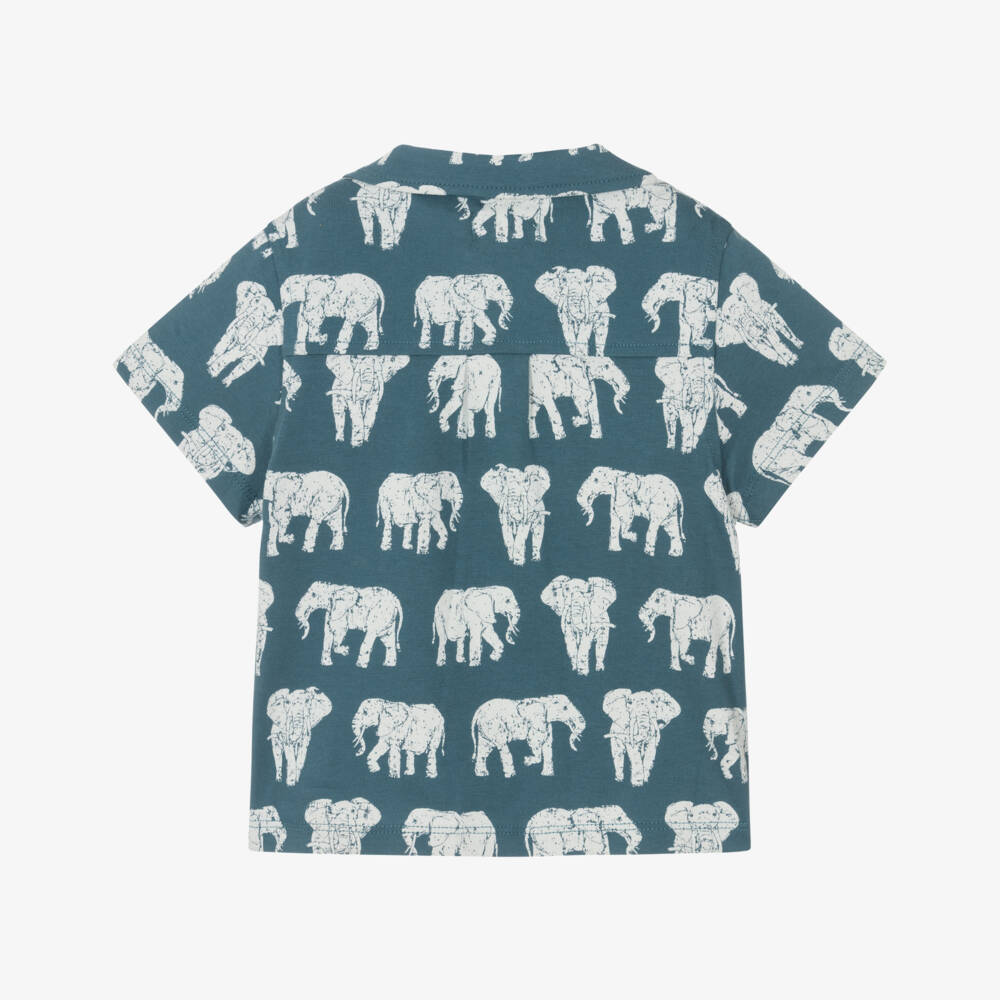 Hatley-Boys Teal Blue Cotton Elephant Shirt | Childrensalon Outlet