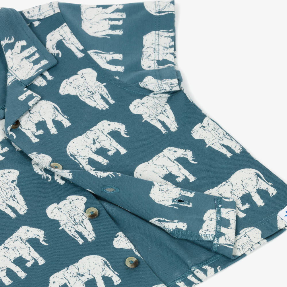Hatley-Boys Teal Blue Cotton Elephant Shirt | Childrensalon Outlet