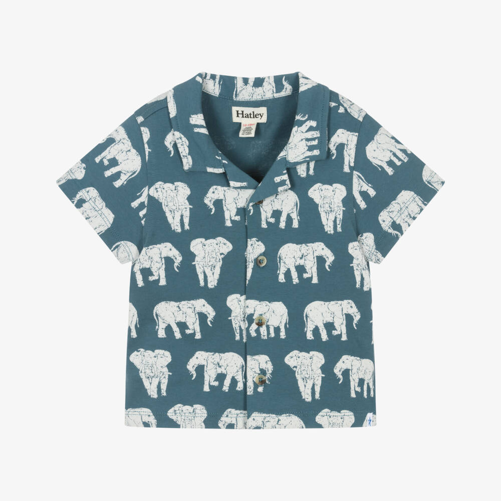 Hatley-Boys Teal Blue Cotton Elephant Shirt | Childrensalon Outlet