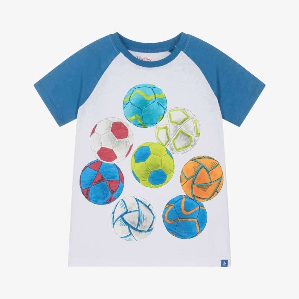 Hatley-Boys White & Blue Cotton Football T-Shirt | Childrensalon Outlet
