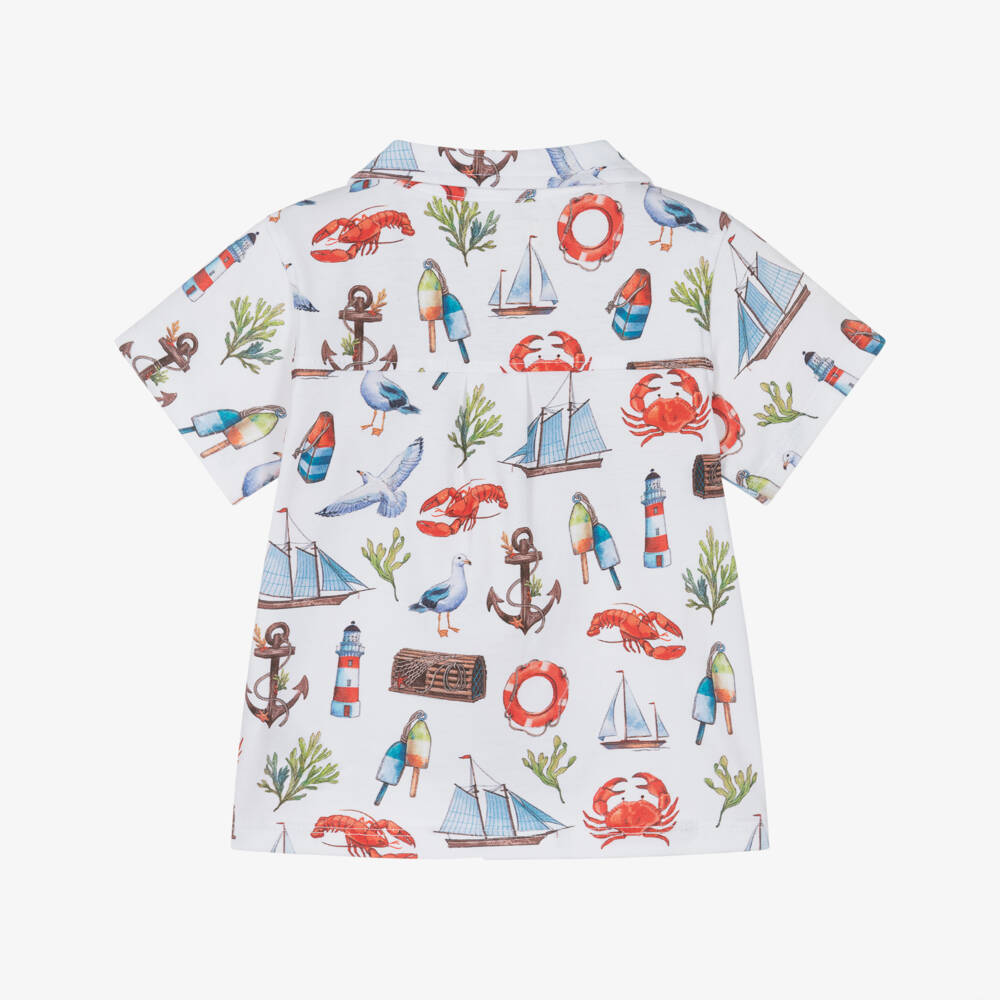Hatley-Boys White Cotton Jersey Ocean Prints Shirt | Childrensalon Outlet