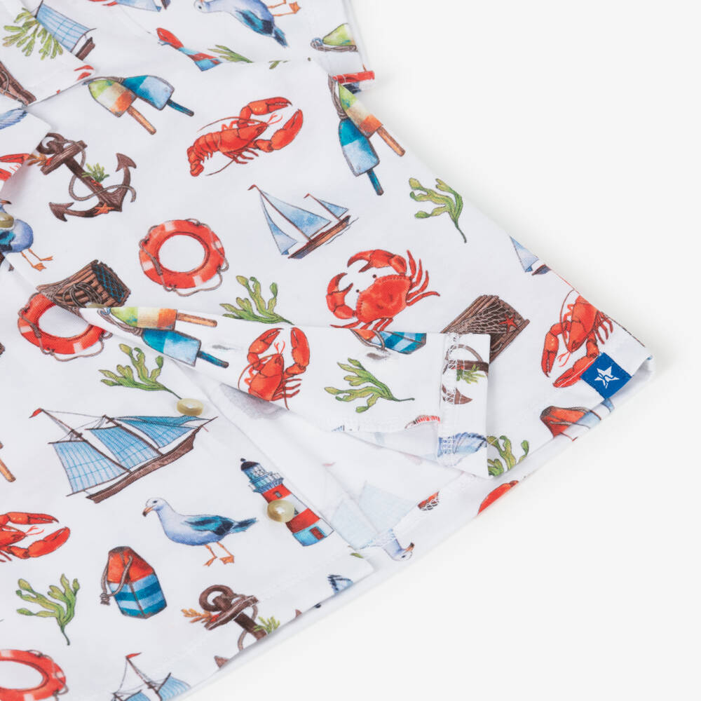 Hatley-Boys White Cotton Jersey Ocean Prints Shirt | Childrensalon Outlet