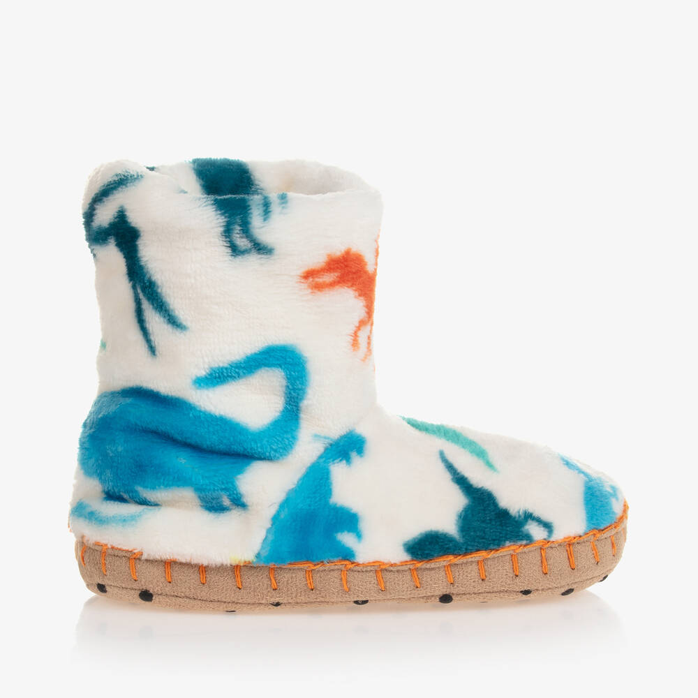 Hatley-Boys White Real Dinos Slippers | Childrensalon Outlet