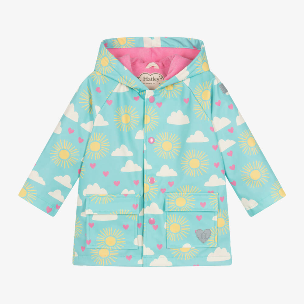 Hatley-Girls Aqua Happy Skies Raincoat | Childrensalon Outlet