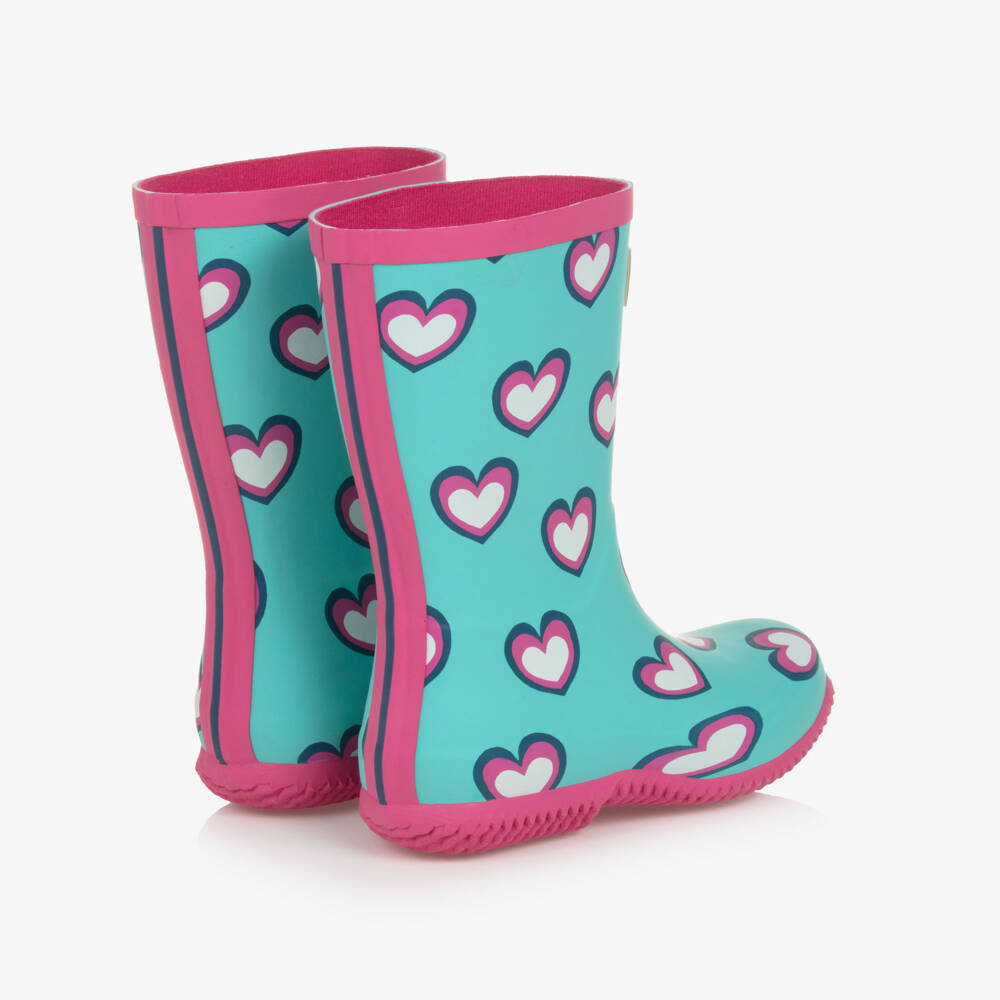 Hatley-Girls Aqua Heart Print Wellies | Childrensalon Outlet