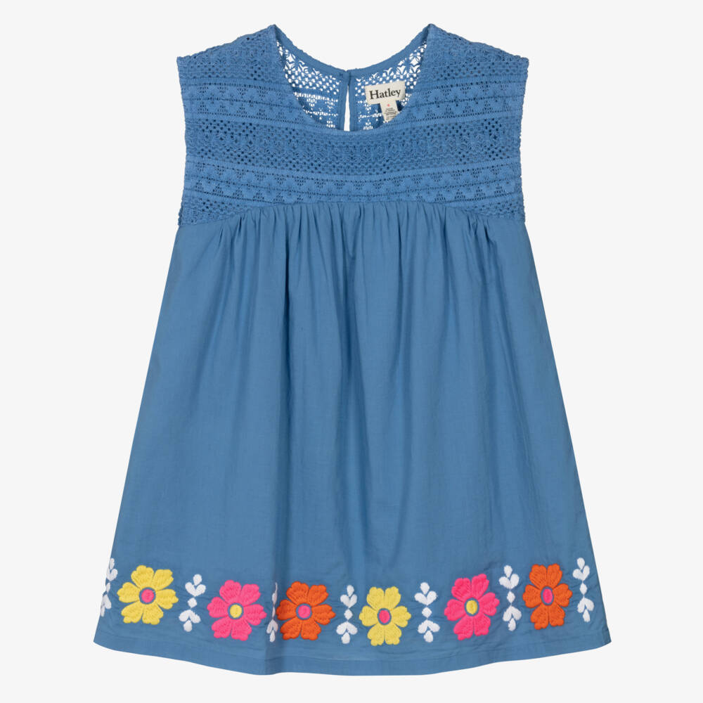 Hatley-Girls Azure Floral Embroidered Dress | Childrensalon Outlet