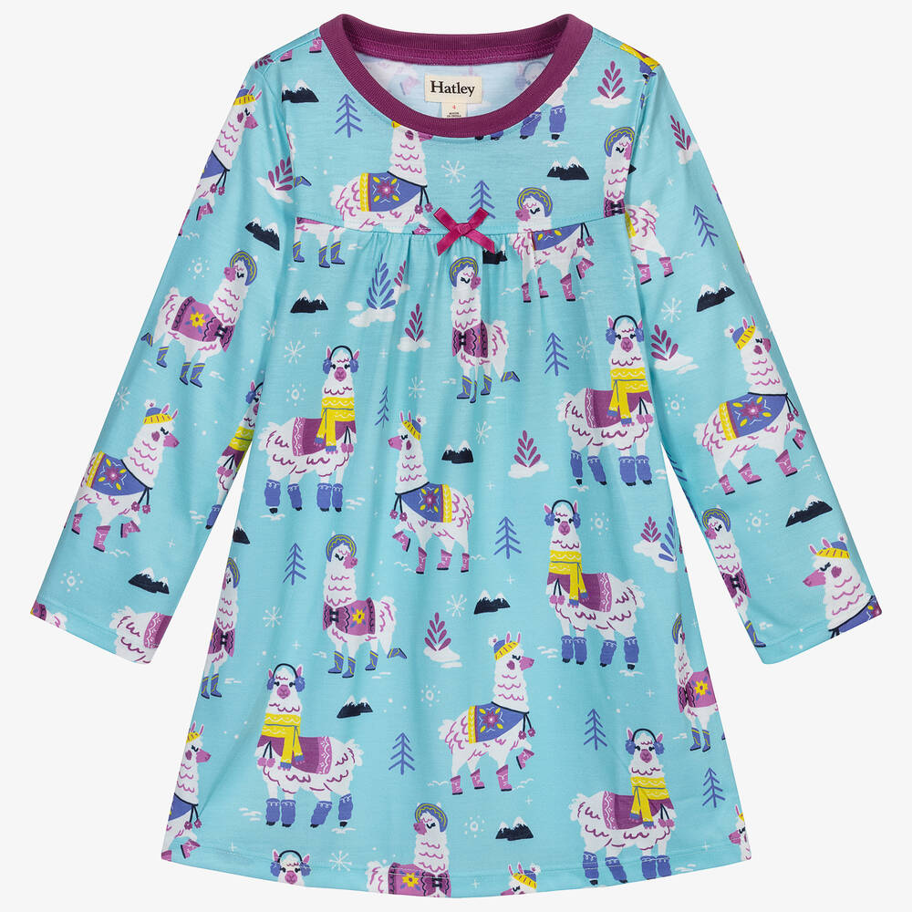 Hatley - Голубая ночная рубашка с альпаками для девочек | Childrensalon