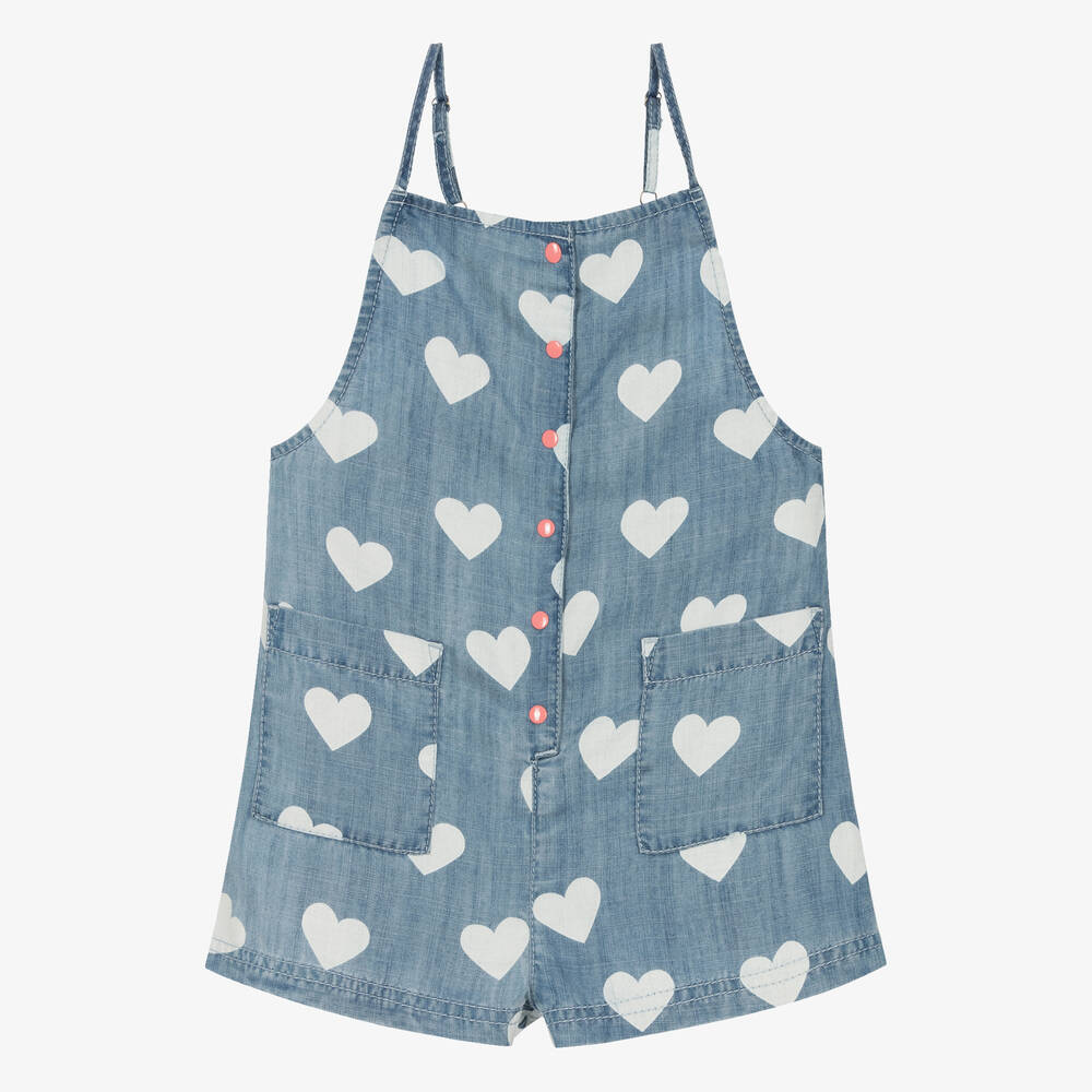 Hatley-Girls Blue Chambray Hearts Playsuit | Childrensalon Outlet
