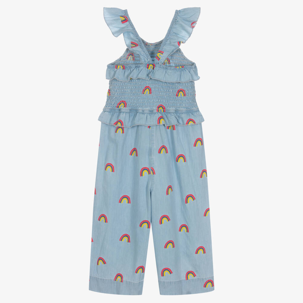 Hatley Girls Blue Chambray Rainbow Jumpsuit