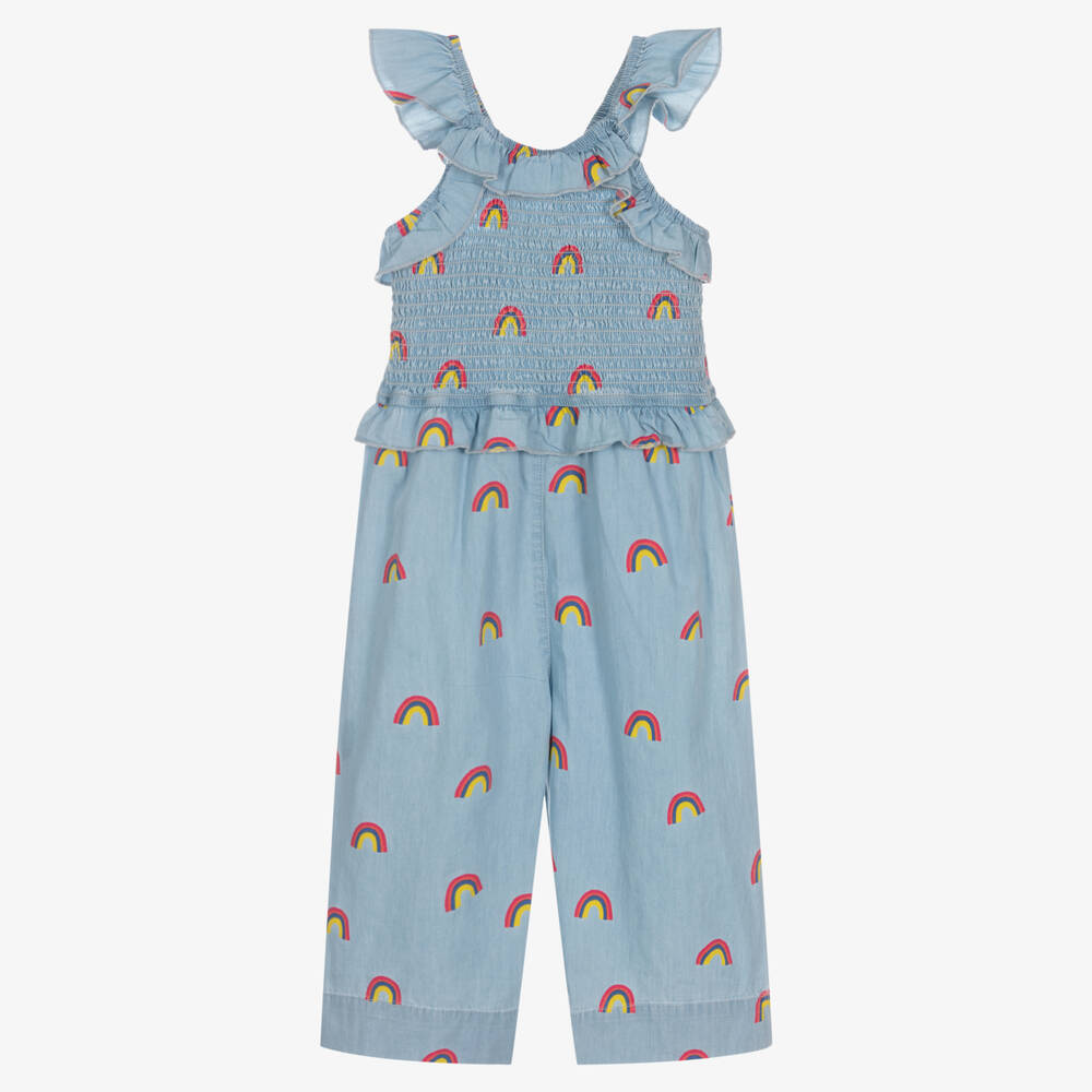 Hatley - Girls Blue Chambray Rainbow Jumpsuit | Childrensalon