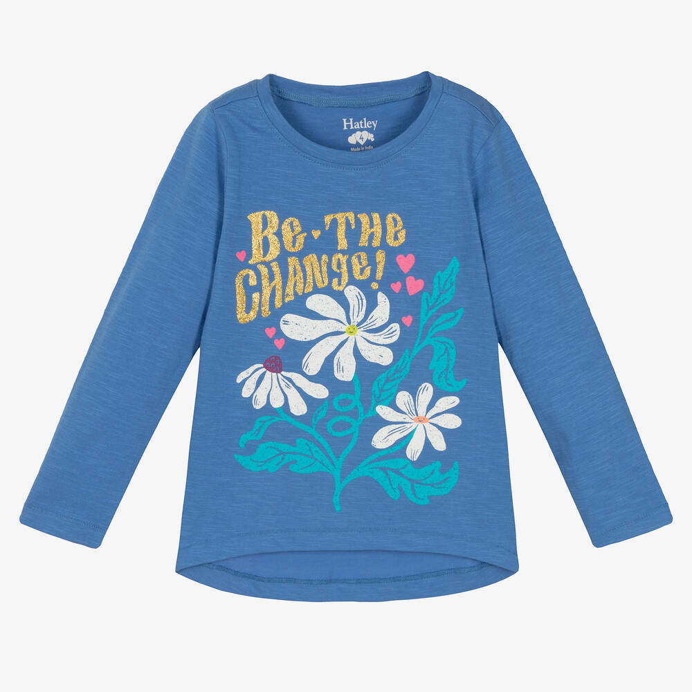 Hatley - Girls Blue Cotton Be the Change Top | Childrensalon