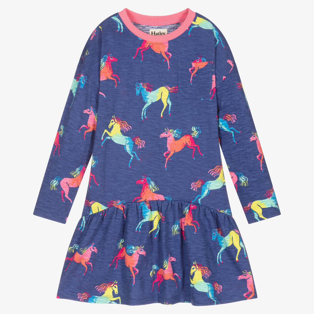 Hatley-Girls Blue Cotton Dress | Childrensalon Outlet