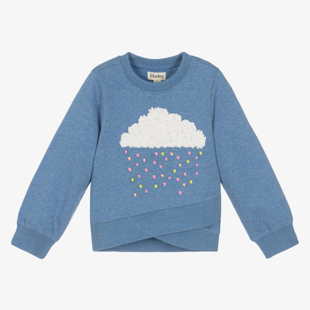 Hatley - Girls Blue Cotton Heart Cloud Sweatshirt | Childrensalon