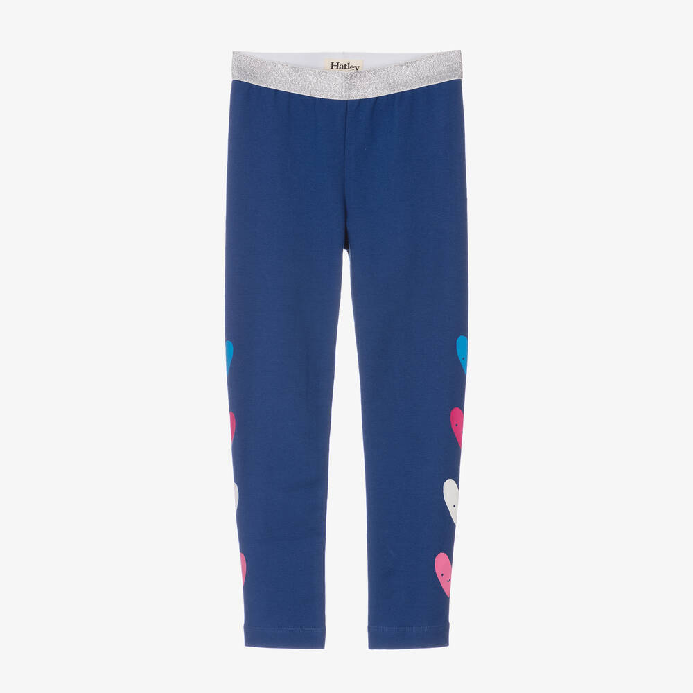 Hatley - Girls Blue Cotton Heart Leggings | Childrensalon