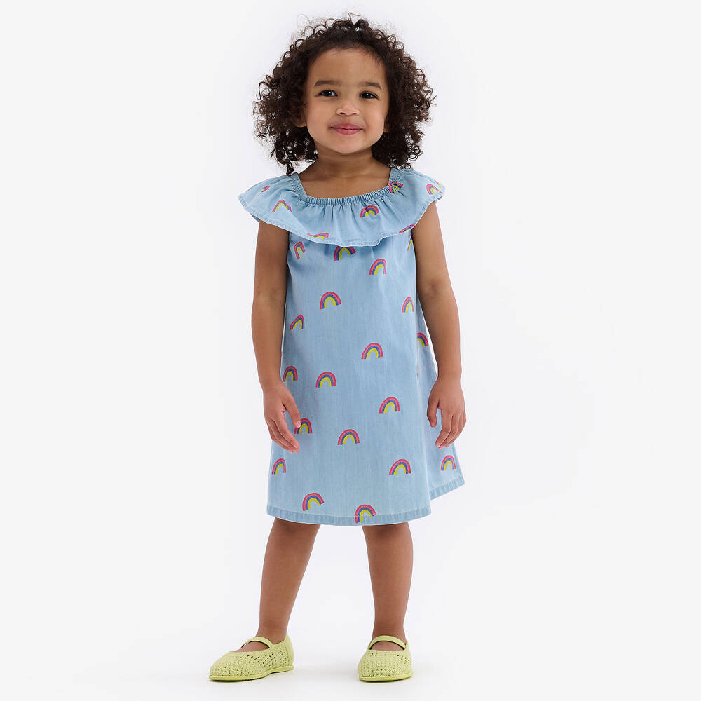 Hatley-Girls Blue Cotton Rainbow Dress | Childrensalon Outlet