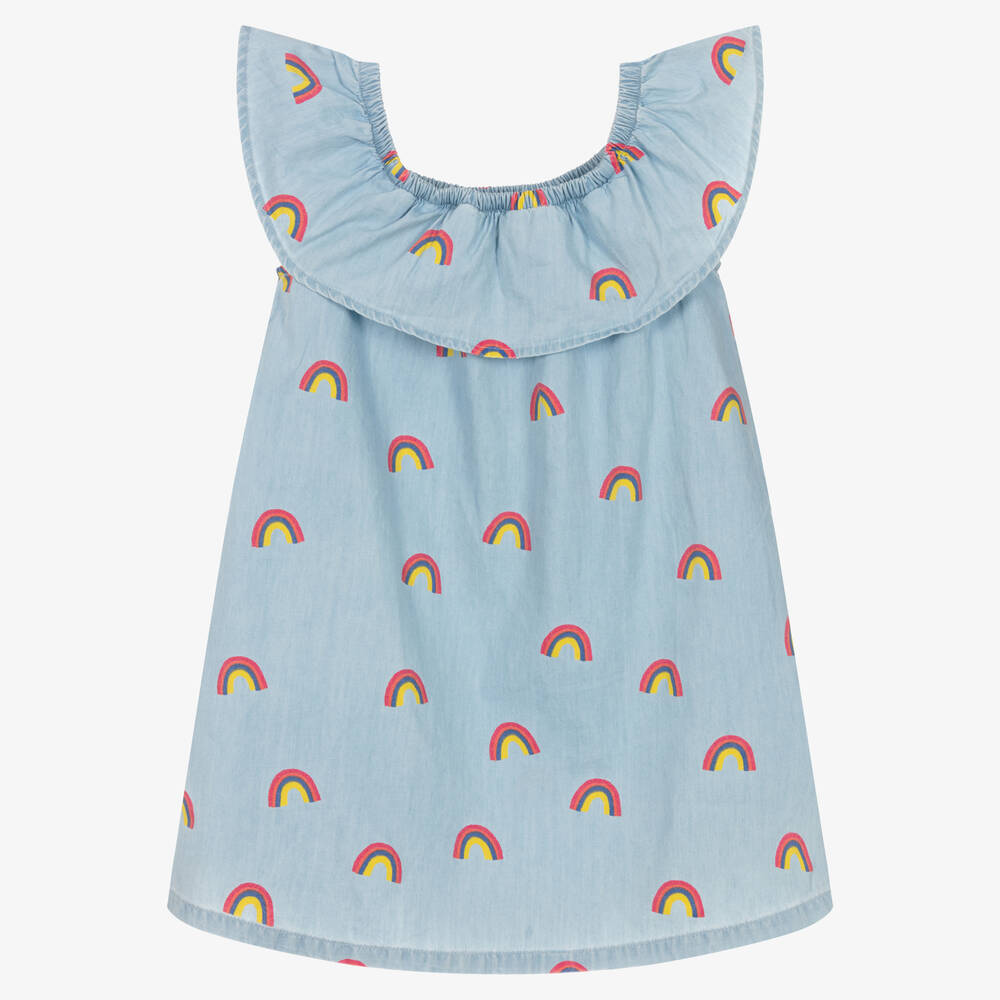 Hatley-فستان قطن شامبري لون أزرق بطبعة قوس قزح | Childrensalon Outlet