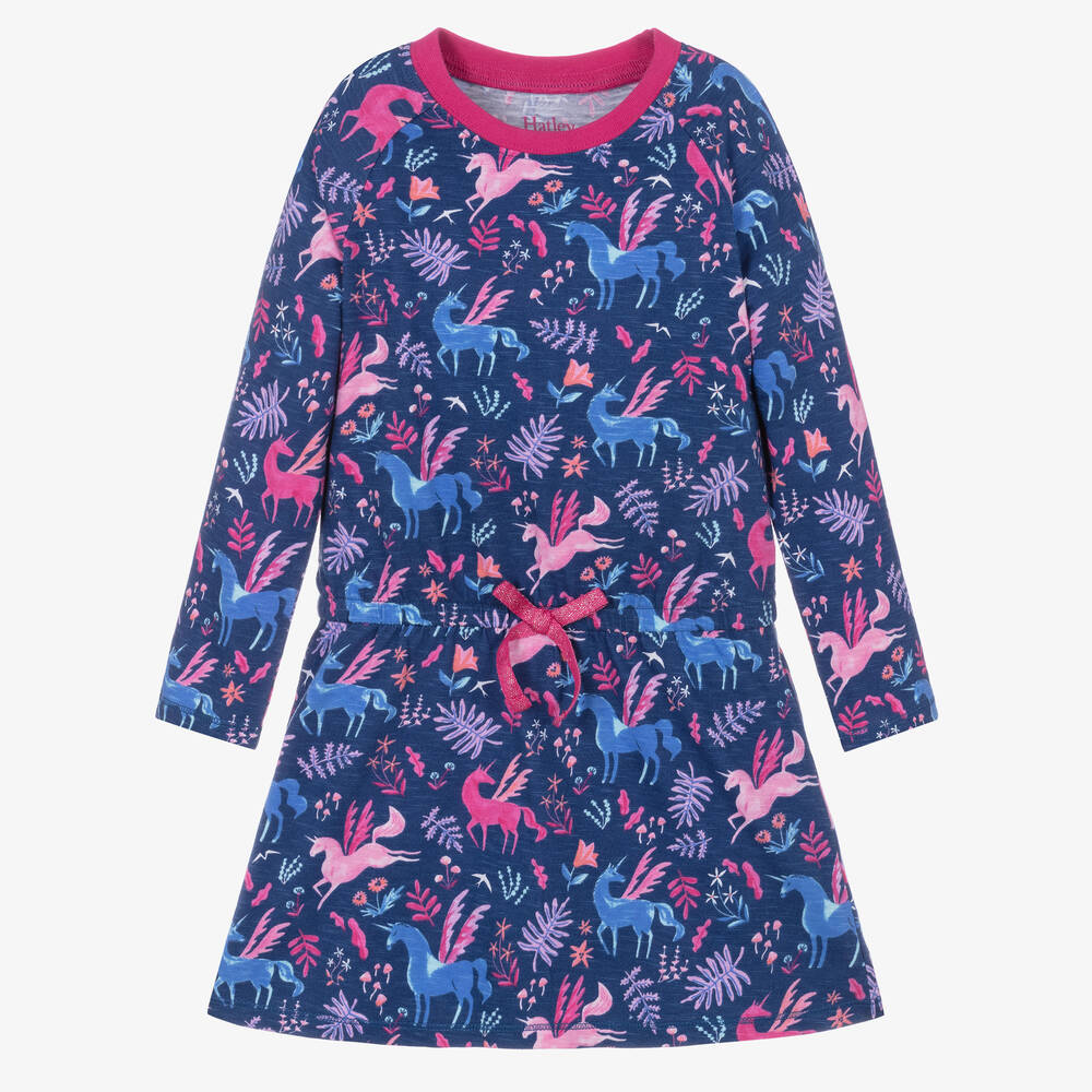 Hatley - Girls Blue Cotton Unicorn Dress | Childrensalon