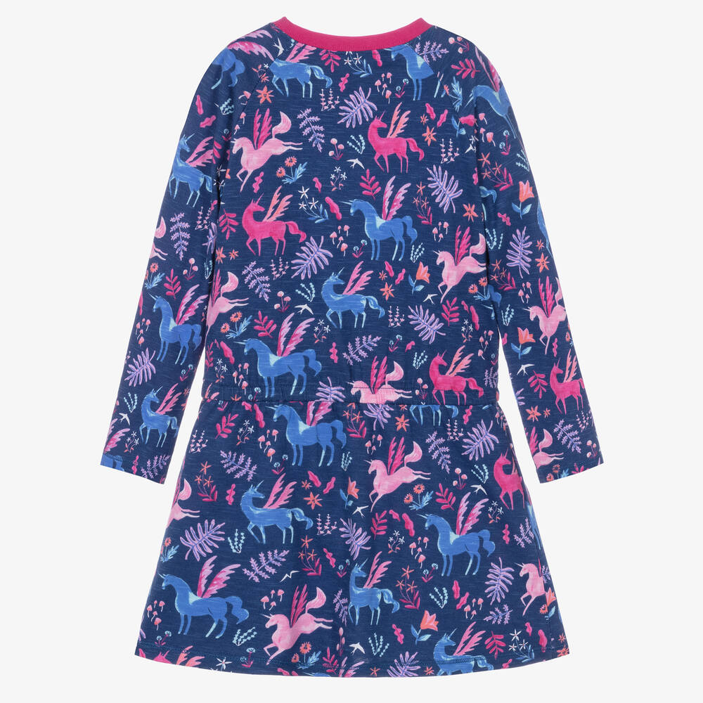 Hatley-فستان قطن جيرسي لون أزرق بطبعة يونيكورن | Childrensalon Outlet