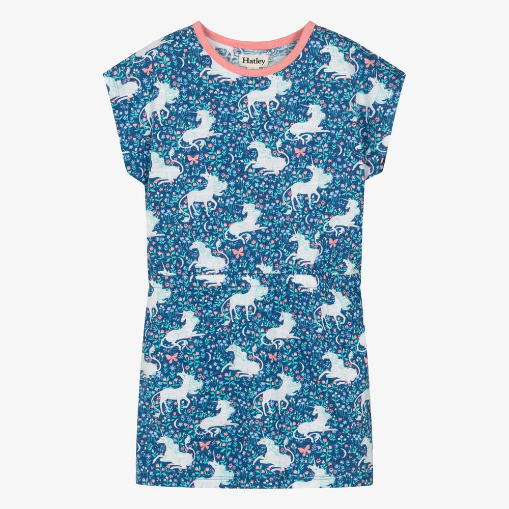 Hatley-Girls Blue Cotton Unicorn Dress | Childrensalon Outlet