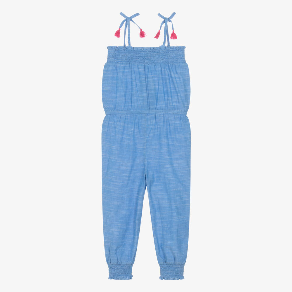 Hatley-Girls Blue Embroidered Cotton Jumpsuit | Childrensalon Outlet