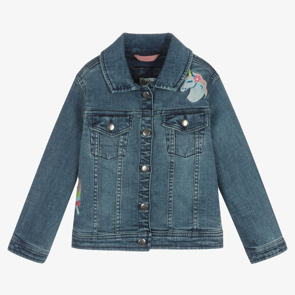 Girls Blue Embroidered Denim Jacket