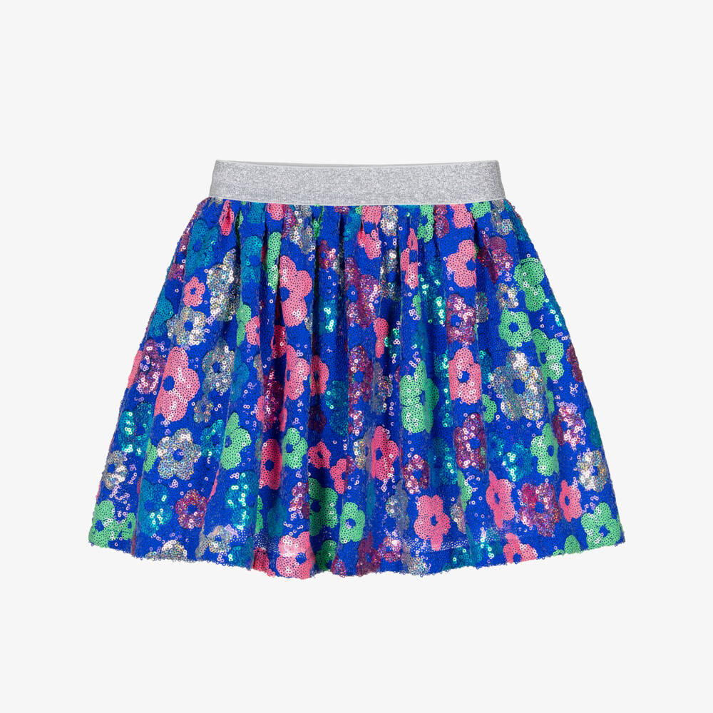 Hatley-Girls Blue Floral Sequinned Skirt | Childrensalon Outlet
