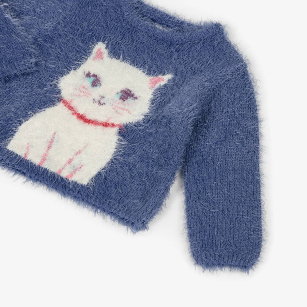 Hatley-Girls Blue Fluffy Kitten Sweater | Childrensalon Outlet
