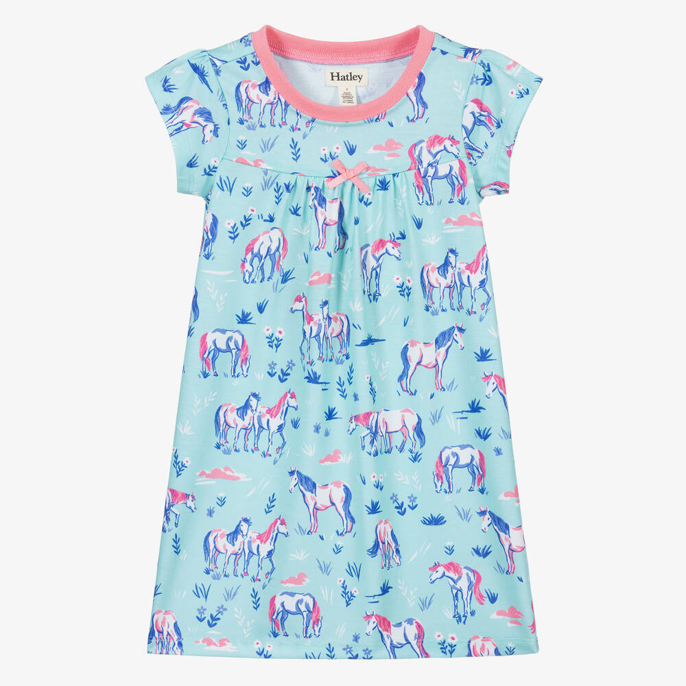 Hatley-Girls Blue Horses Nightie | Childrensalon Outlet
