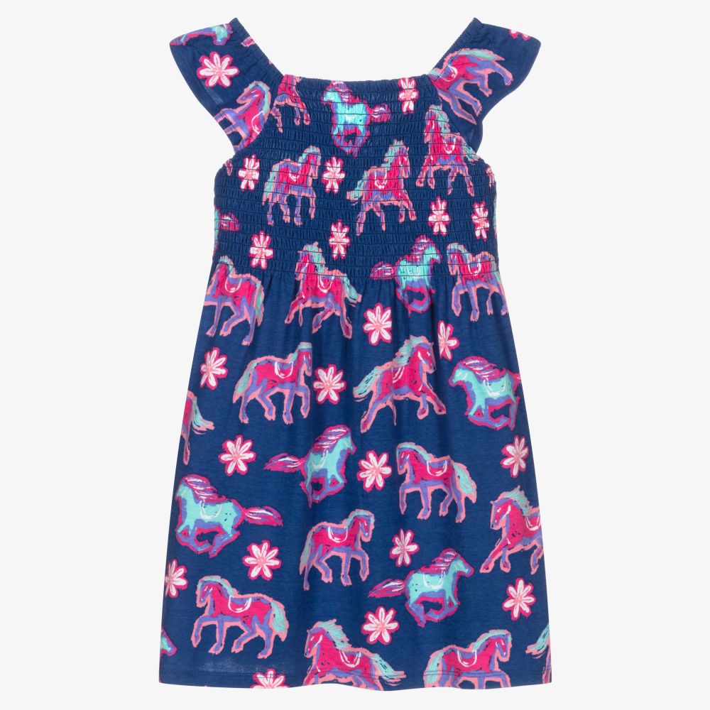 Hatley - Blaues Kleid mit Pferde-Print (M) | Childrensalon