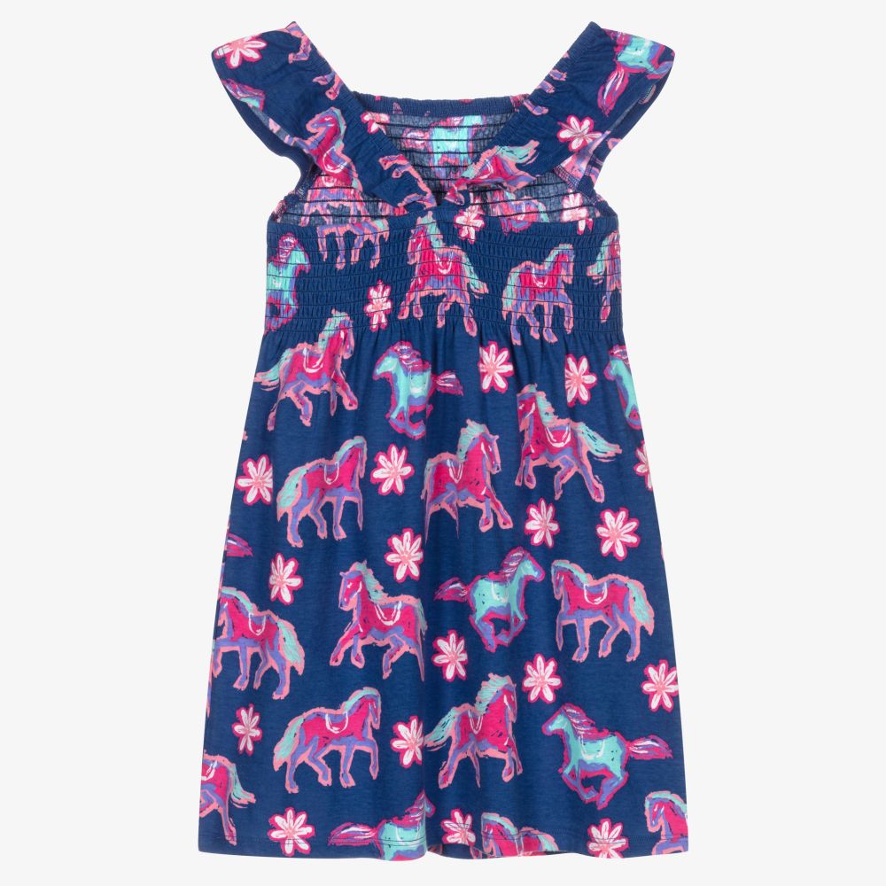 Hatley-Girls Blue Horses Print Dress | Childrensalon Outlet