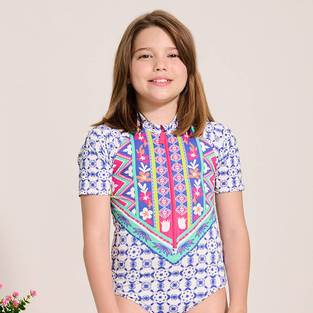 Hatley-مايّو لون أزرق وأبيض للبنات (UPF50+) | Childrensalon Outlet
