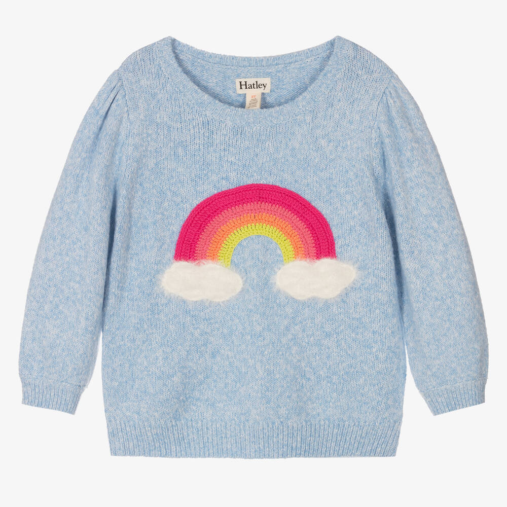Hatley - Girls Blue Knitted Rainbow Sweater | Childrensalon