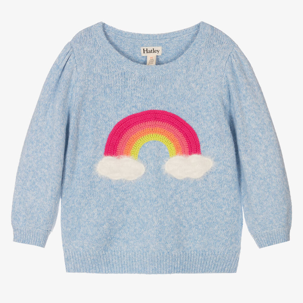 Hatley-Girls Blue Knitted Rainbow Sweater | Childrensalon Outlet