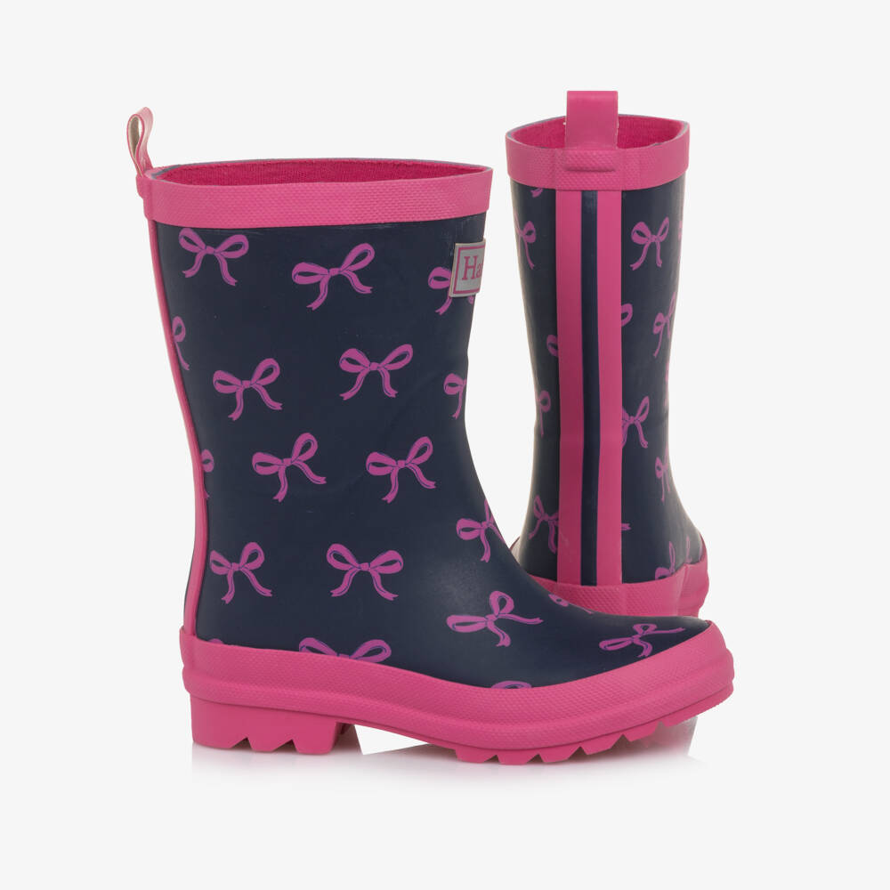 Hatley-Синие водонепроницаемые сапоги с розовым бантом для девочек | Childrensalon Outlet