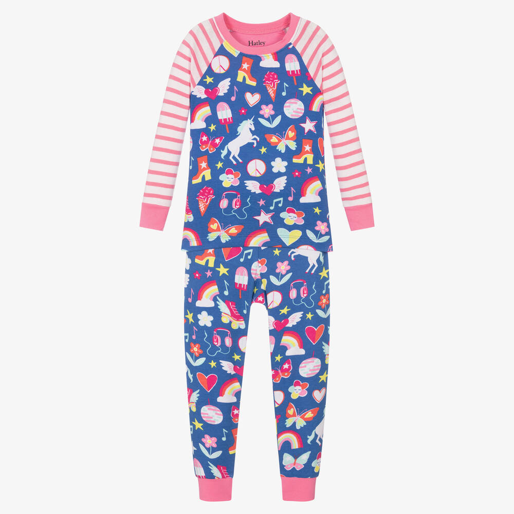 Hatley - Girls Blue & Pink Cotton Pyjamas | Childrensalon
