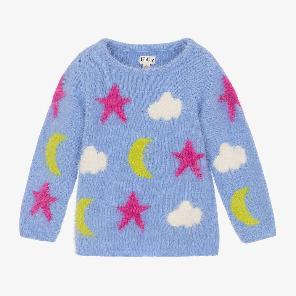 Hatley - Flauschiger Pullover mit Sternenmuster in Blau und Rosa für Mädchen | Childrensalon