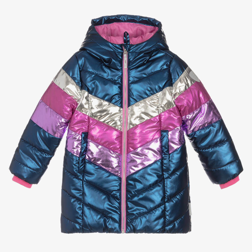 Hatley - Girls Blue & Pink Hooded Puffer Coat | Childrensalon