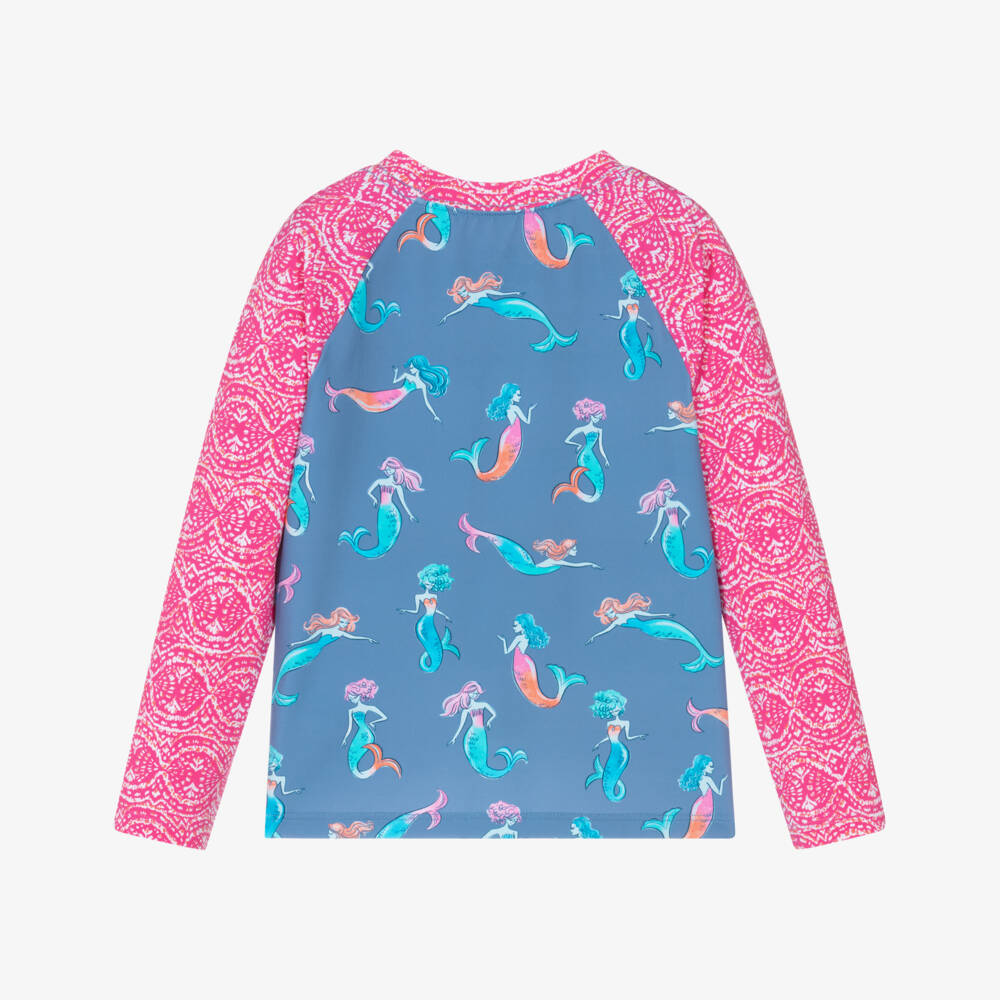Hatley-Girls Blue & Pink Mermaids Rashguard Swim Top (UPF50+) | Childrensalon Outlet
