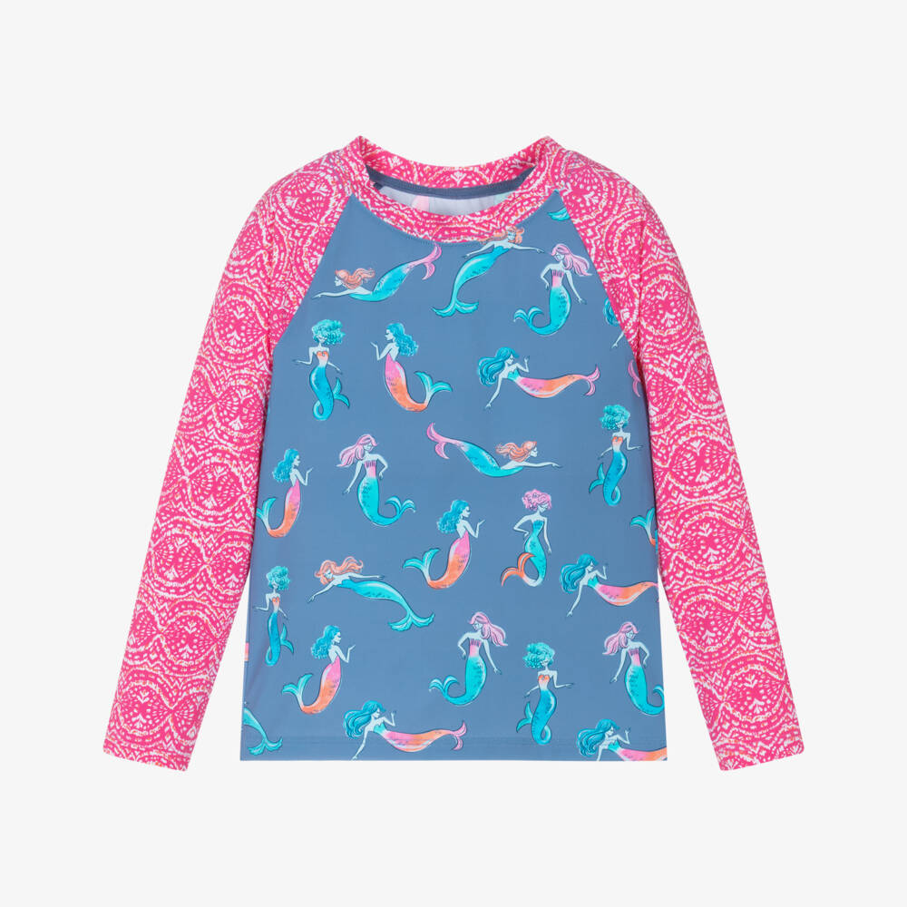 Hatley-Girls Blue & Pink Mermaids Rashguard Swim Top (UPF50+) | Childrensalon Outlet