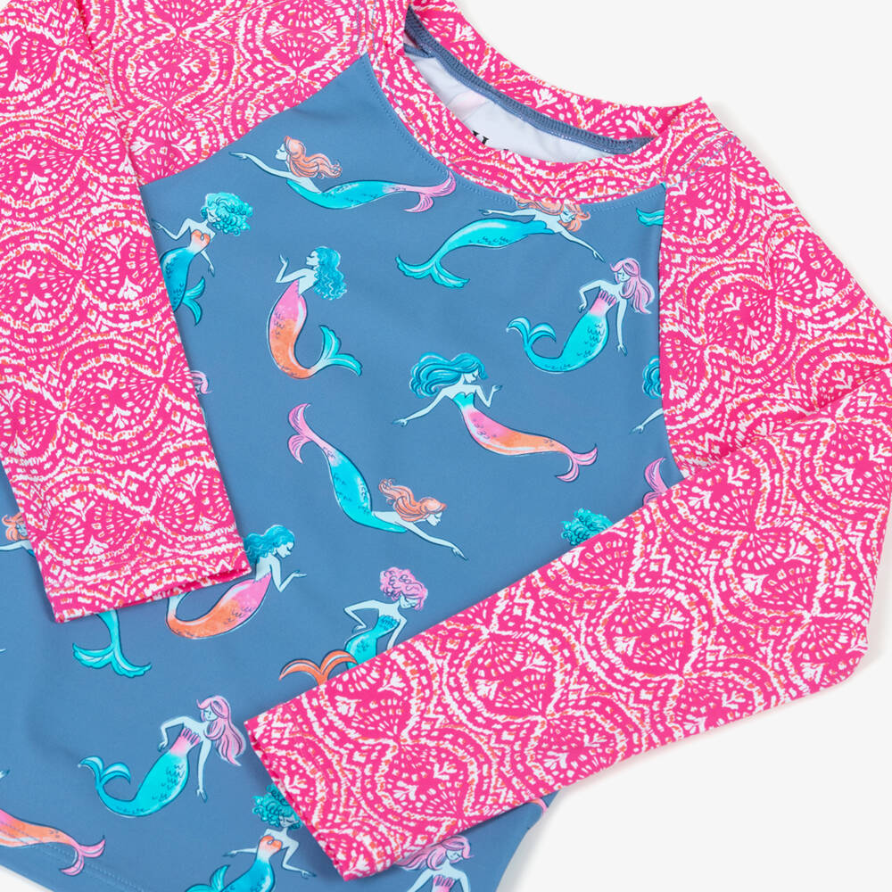 Hatley-Girls Blue & Pink Mermaids Rashguard Swim Top (UPF50+) | Childrensalon Outlet