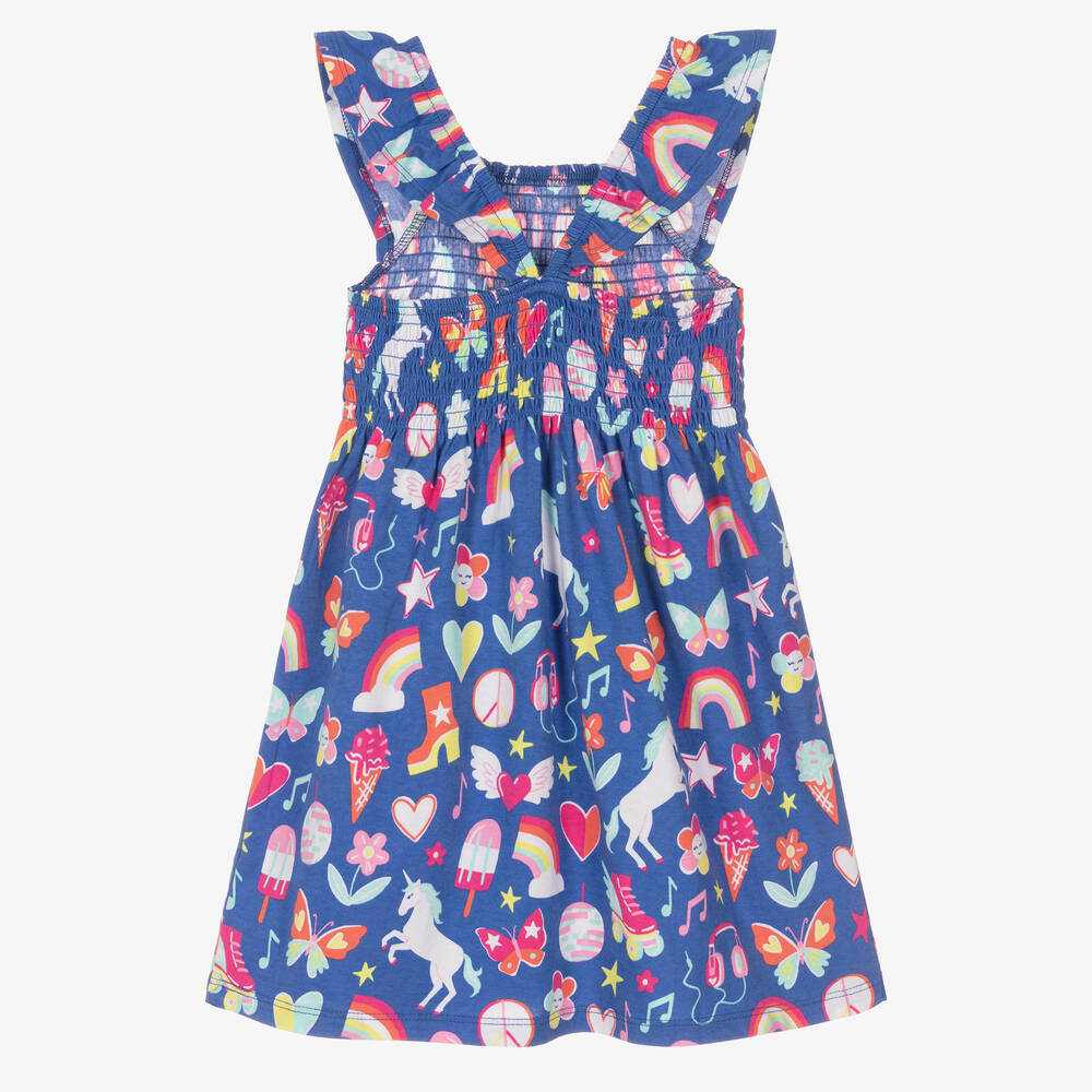 Hatley-Girls Blue & Pink Shirred Cotton Dress | Childrensalon Outlet