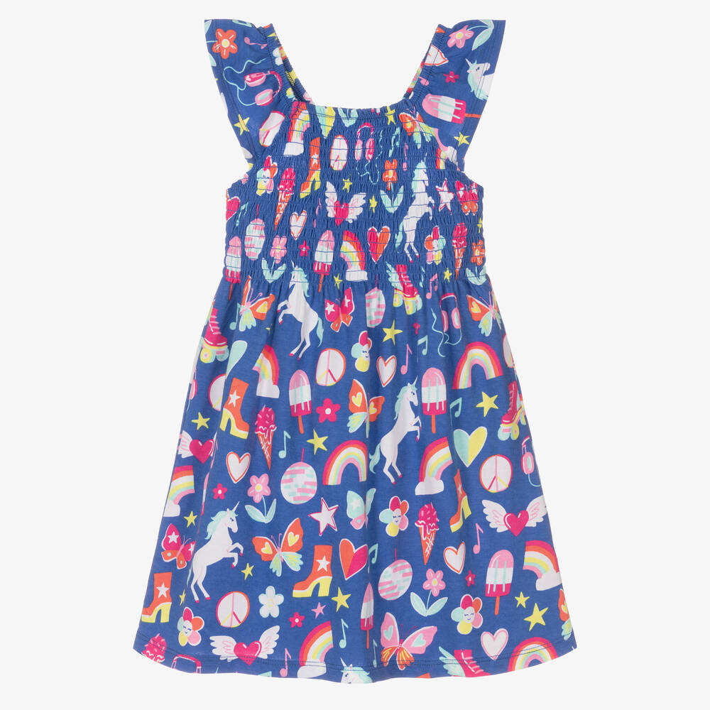 Hatley - Girls Blue & Pink Shirred Cotton Dress | Childrensalon