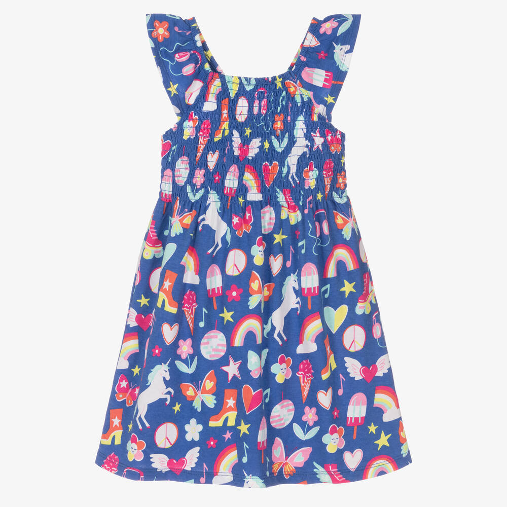 Hatley - Gesmoktes Baumwollkleid blau/rosa | Childrensalon