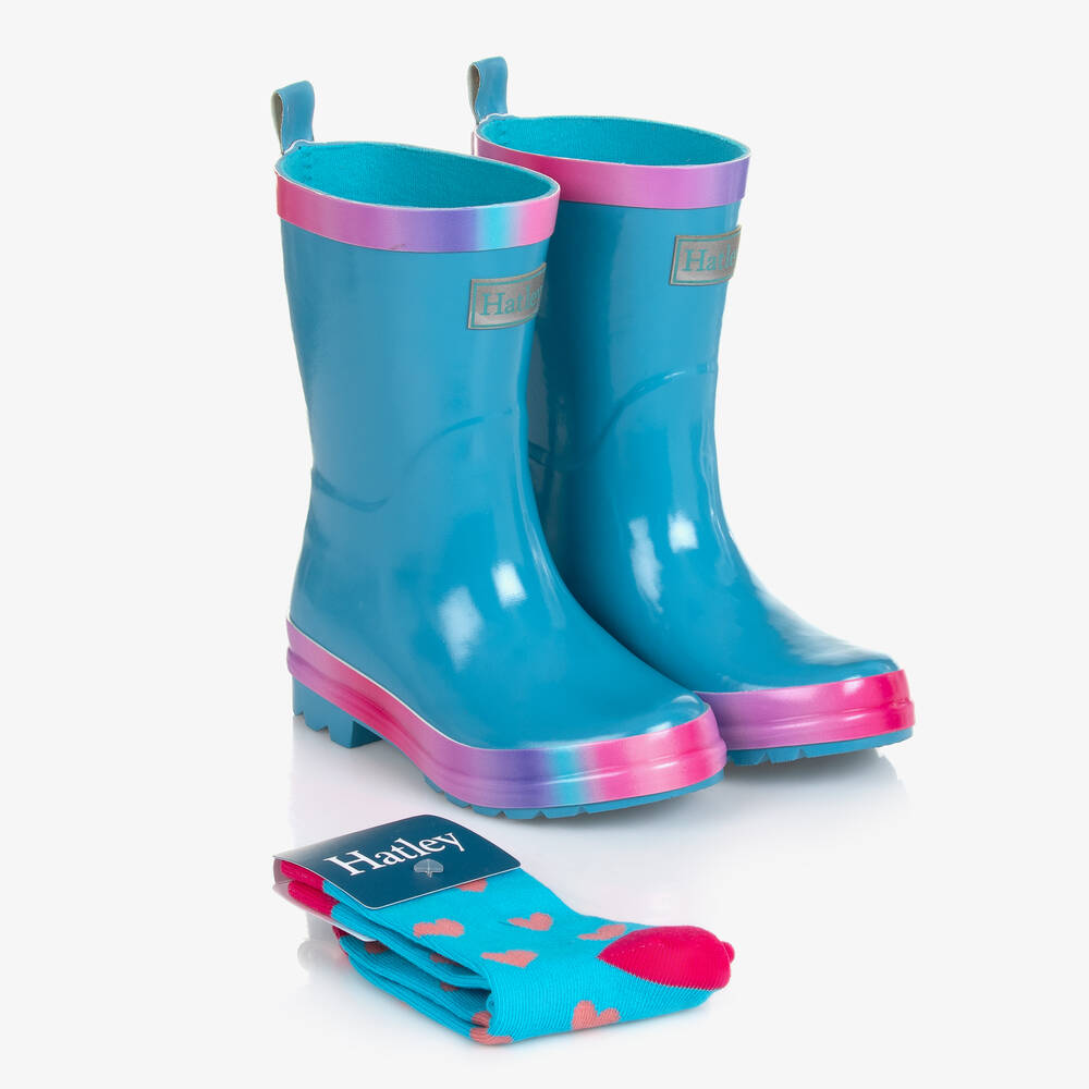 Hatley Girls Blue Rain Boots Socks Childrensalon Outlet