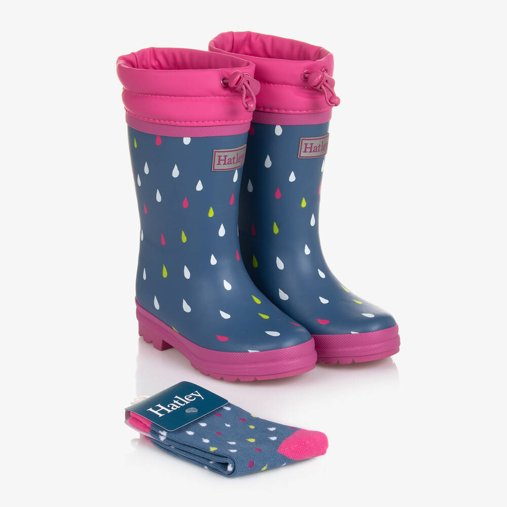 Hatley - Blaue Drops Regenstiefel & Socken | Childrensalon