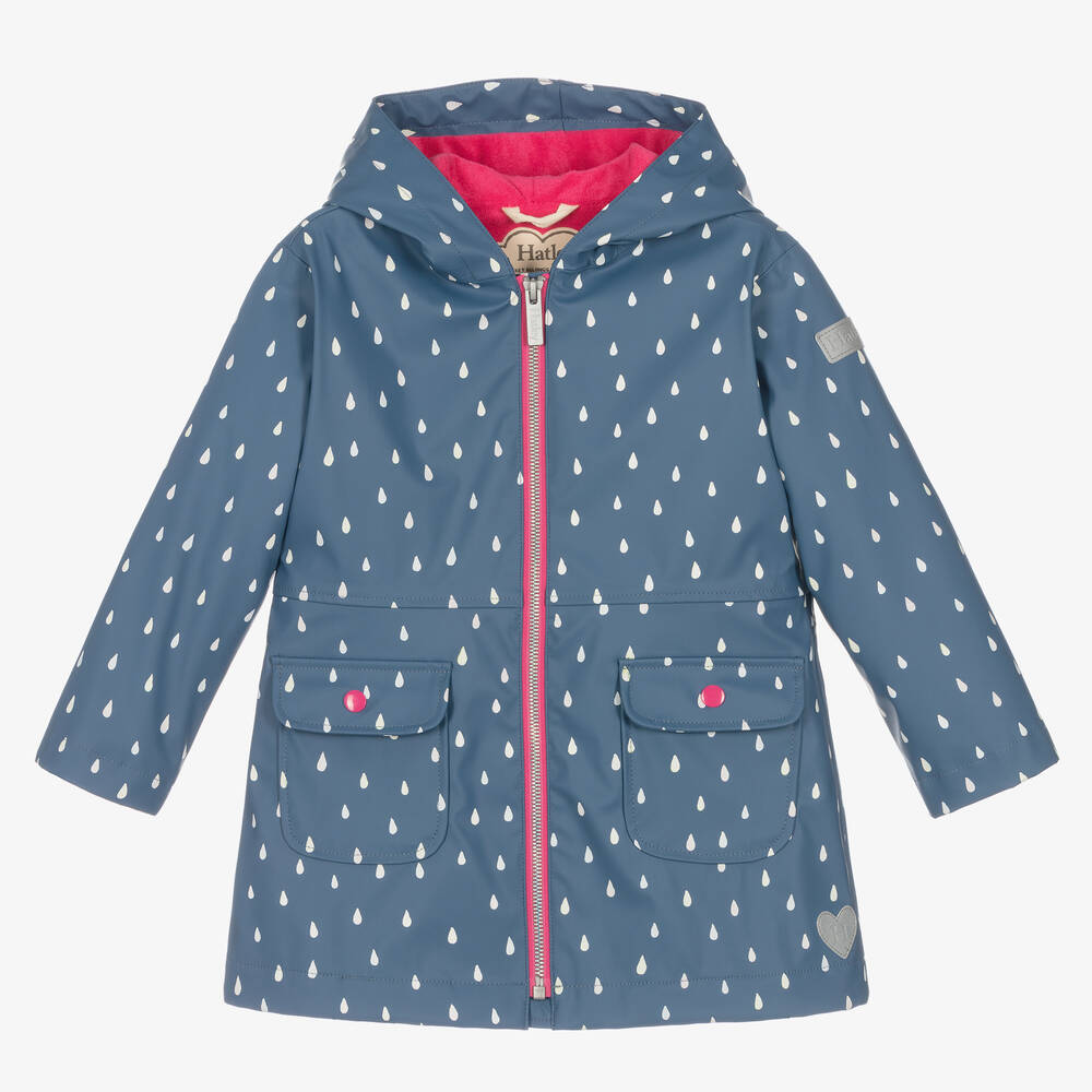 Hatley - Girls Blue Tiny Drops Raincoat | Childrensalon